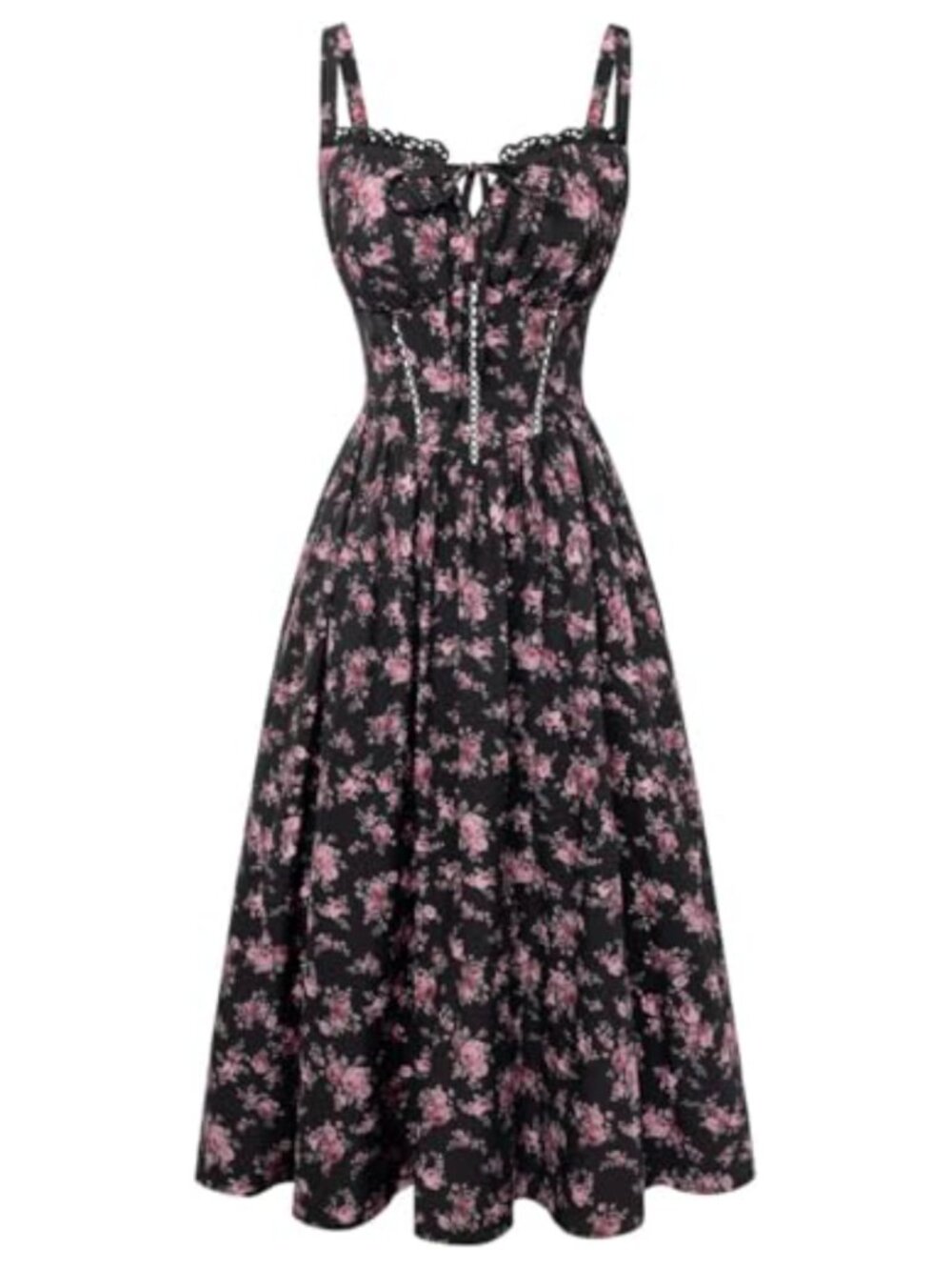 Floral Corset Sundress Square Neck A-Line Midi Summer Dress